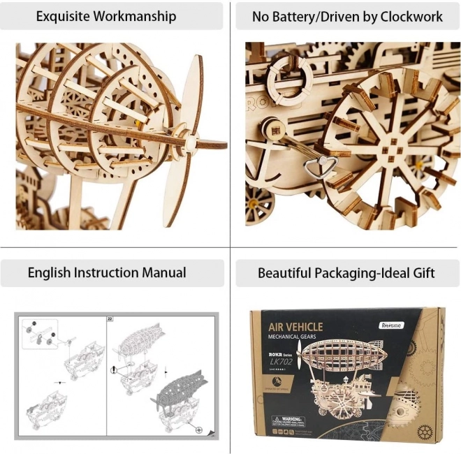 Dřevěné mechanické puzzle steampunk vzducholoď