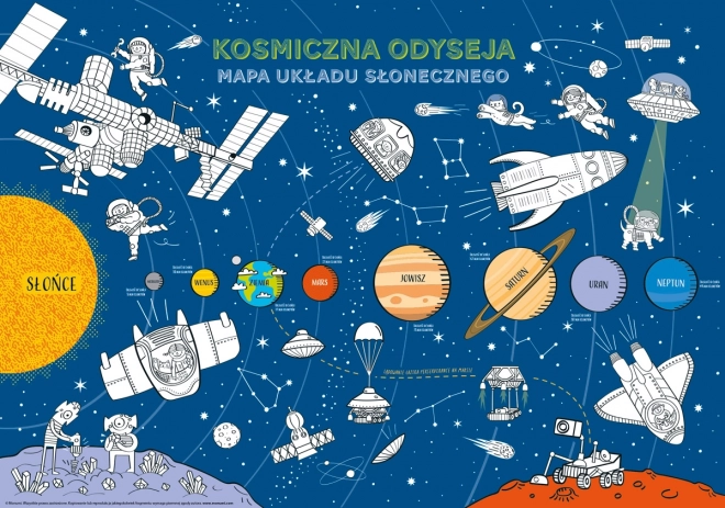 Mapa sluneční soustavy "Vesmírná odysea" - vzdělávací omalovánky
