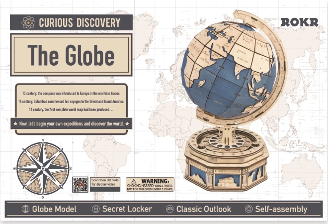 Dřevěné mechanické puzzle globus ROKR s tajnými schránkami