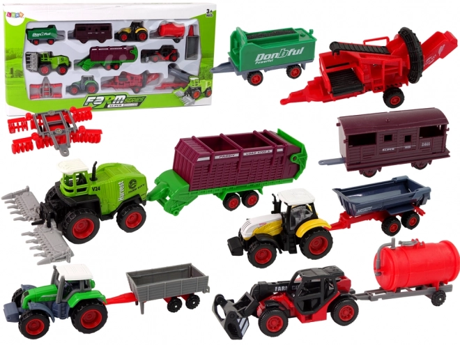 Sada zemědělských vozidel Traktor 12 ks kov