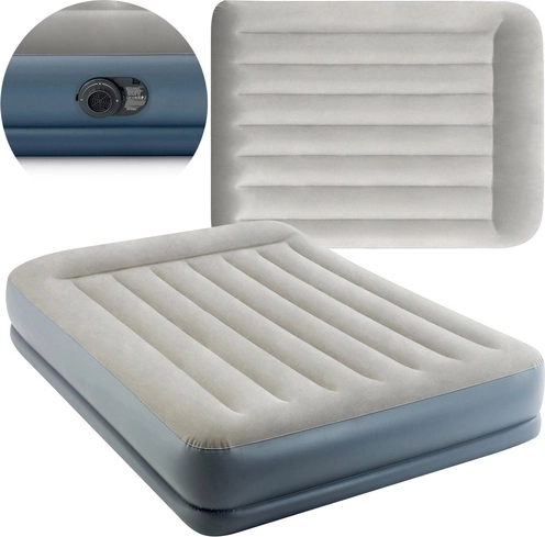 Nafukovací velurová postel INTEX Pillow Rest Mid-Rise, dvoulůžko s elektrickou pumpou 203 × 152 × 30 cm