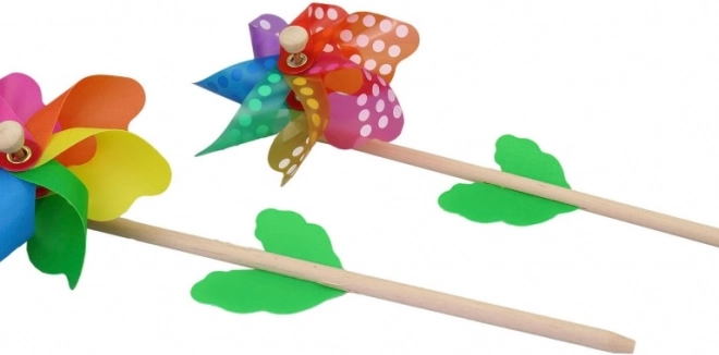 Větrník 14 cm s dřevěnou hůlkou, 3 druhy