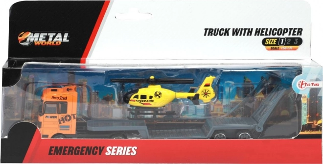 Auto/kamion podvalník + helikoptéra plast 18cm na volný chod 3 barvy v krabičce 24x12,5x5cm
