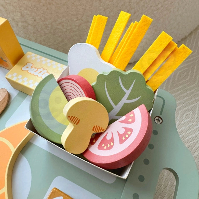 Woopie Green Snídaňová Sada s Tácem a Dřevěnými Doplňky Pastelová