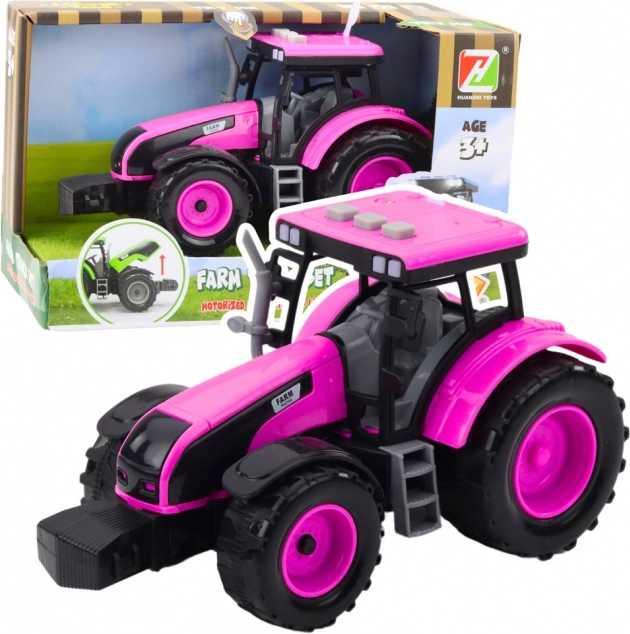 Růžový traktor na baterie se světly a zvuky