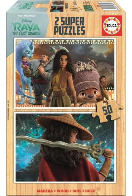Dřevěné puzzle Raya a drak 2x50 dílků