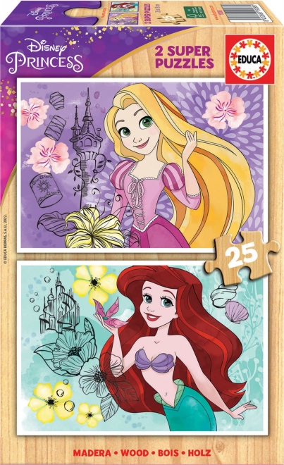 EDUCA Dřevěné puzzle Disney princezny 2x25 dílků