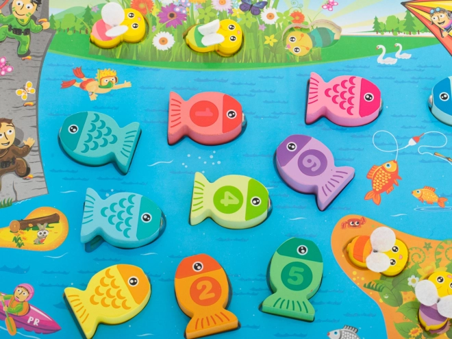 Dřevěná hra na chytání rybiček Montessori