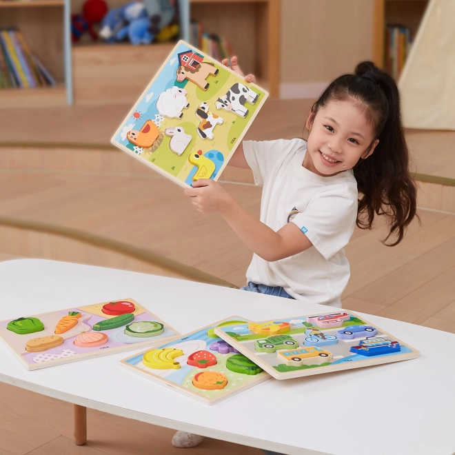 Dřevěné puzzle VIGA farma Montessori 2v1