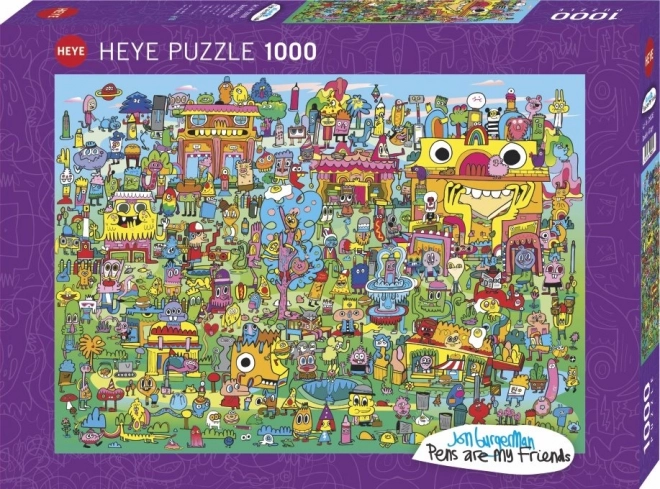 Puzzle 1000 dílků Vesnička plná Doodlí od Jon Burgermann