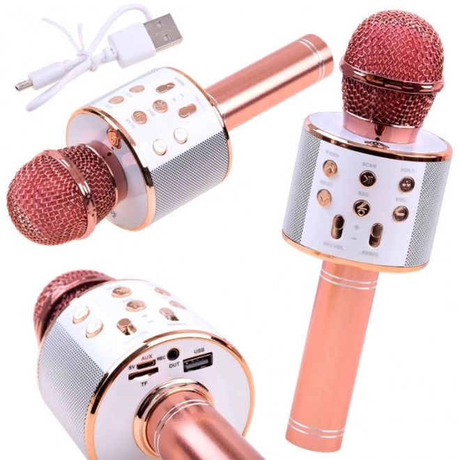 Bezdrátový karaoke mikrofon s reproduktorem – Růžová