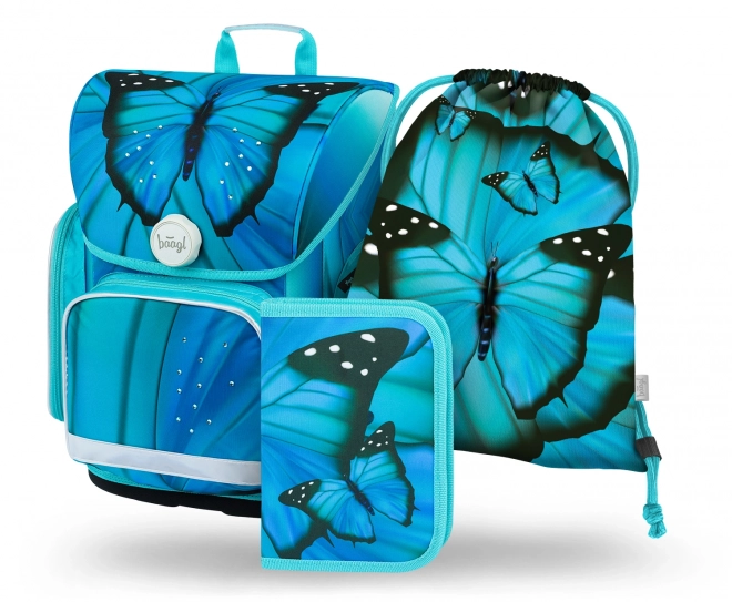 Školní set BAAGL ERGO Butterfly: aktovka, penál, sáček