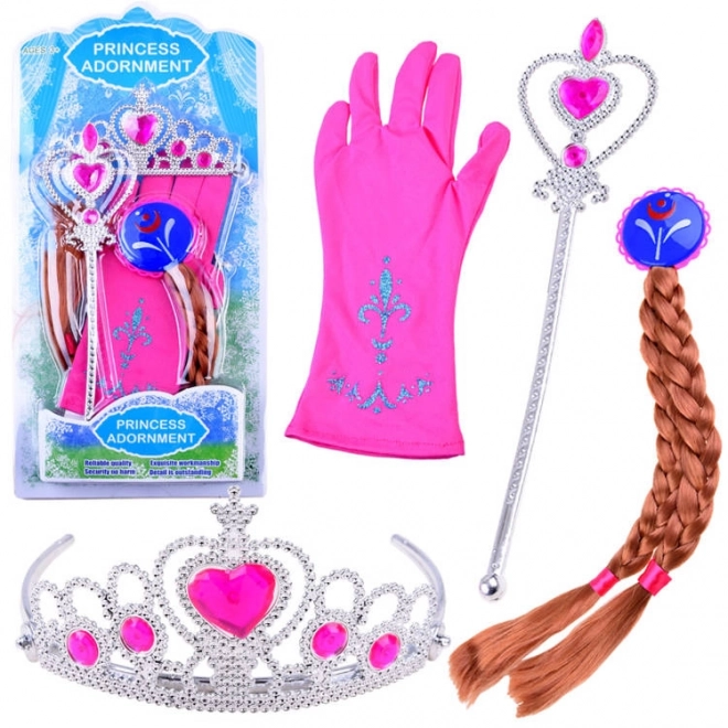 Kostýmový set Princezna s korunkou a copánky – Růžová