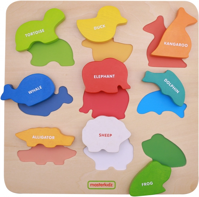Dřevěný tvarový třídicí box Zvířátka Montessori