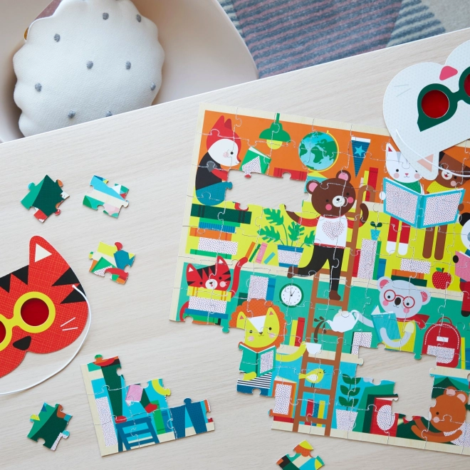 Petit Collage puzzle knihovna s 3D brýlemi