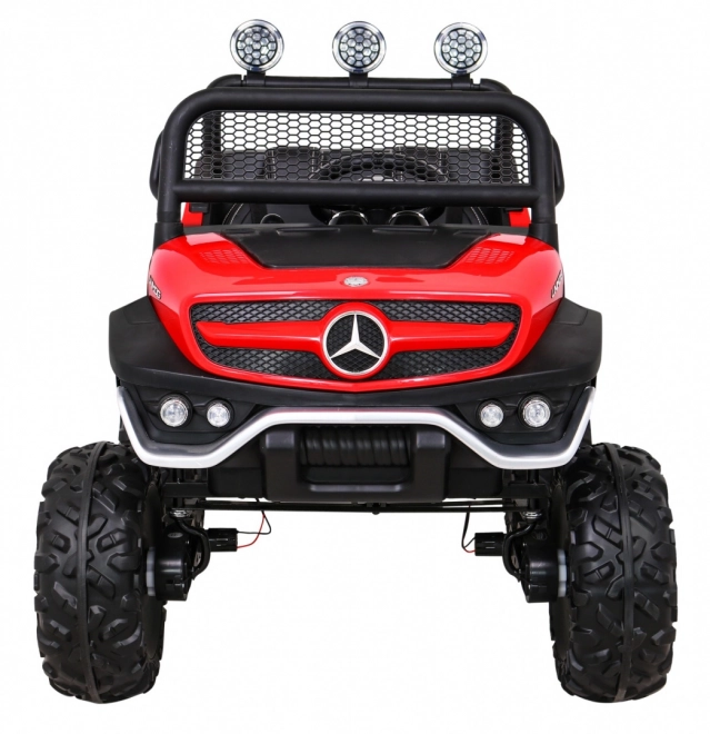 Mercedes Benz Unimog pro děti Červený + 4x4 + dálkové ovládání + nosič zavazadel + pomalý start + MP3 LED