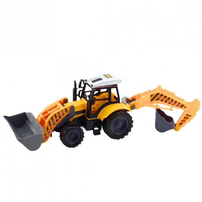 Velký pohyblivý žlutý traktor s bagrem