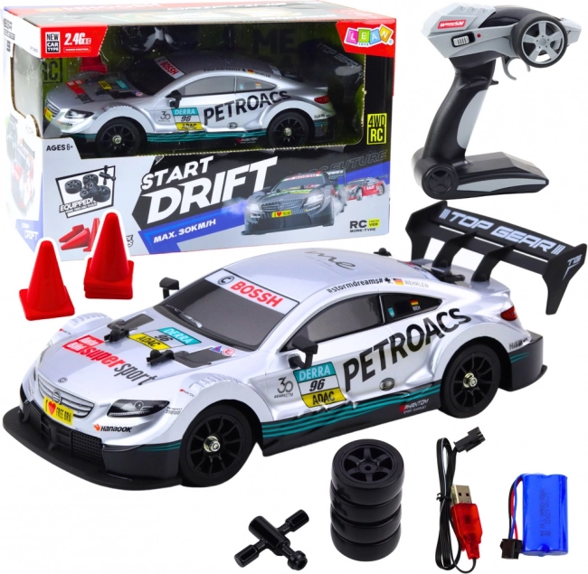 Závodní RC auto pro drift v měřítku 1:16 stříbrné