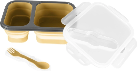 Silikonový skládací svačinový box s příborem Mustard Yellow