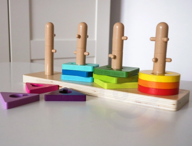 Dřevěný tvarový třídník s barevnými bloky Montessori