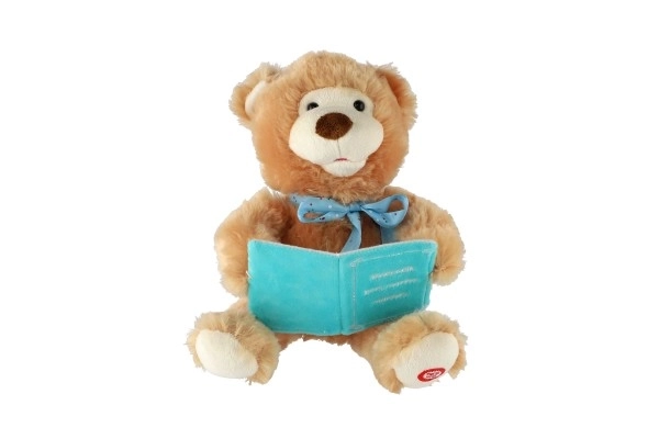 Medvěd vyprávějící pohádky slovensky mluvící plyš 28cm na baterie v krabici 14x31x18cm 18m+