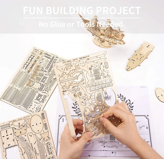 3D dřevěné puzzle Plachetnice ROBOTIME Rolife 118 dílků