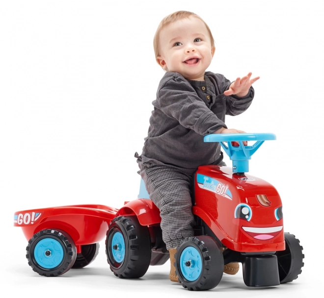 Odstrkovadlo - traktor Go Farm červené s volantem a valníkem