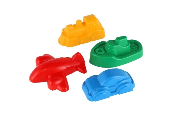 Formičky Bábovky na písek 4ks plast dopravní prostředky v síťce 12m+
