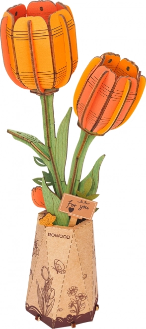 Robotime Rowood 3D dřevěné puzzle oranžové tulipány
