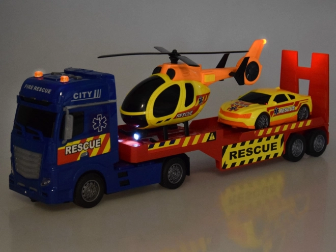 Záchranná sada náklaďák, helikoptéra a auto s efekty zvuku a světla