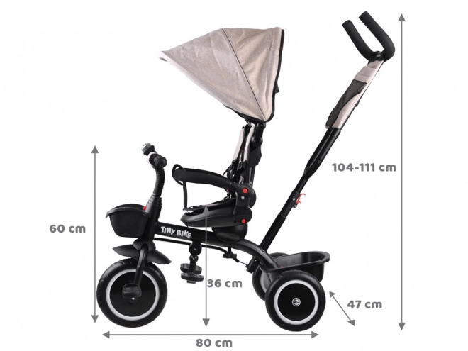 Dětská tříkolka Tiny Bike 3v1 s otočnou sedačkou a stříškou – Béžová