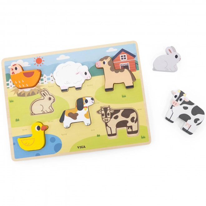 Dřevěné puzzle VIGA farma Montessori 2v1