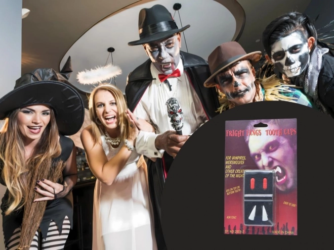Sada upírských zubů s falešnou krví na Halloween