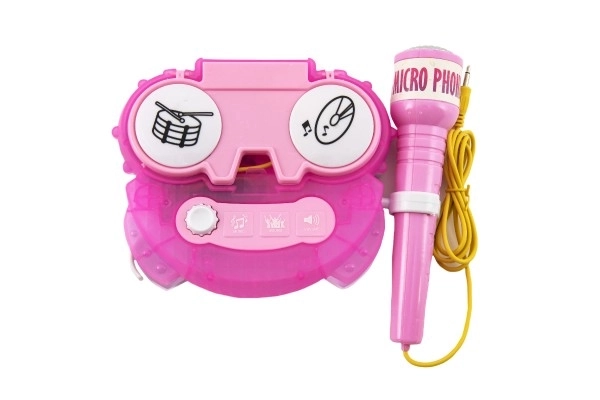 Mikrofon karaoke růžový plast na baterie se světlem v krabici 24x21x5,5cm