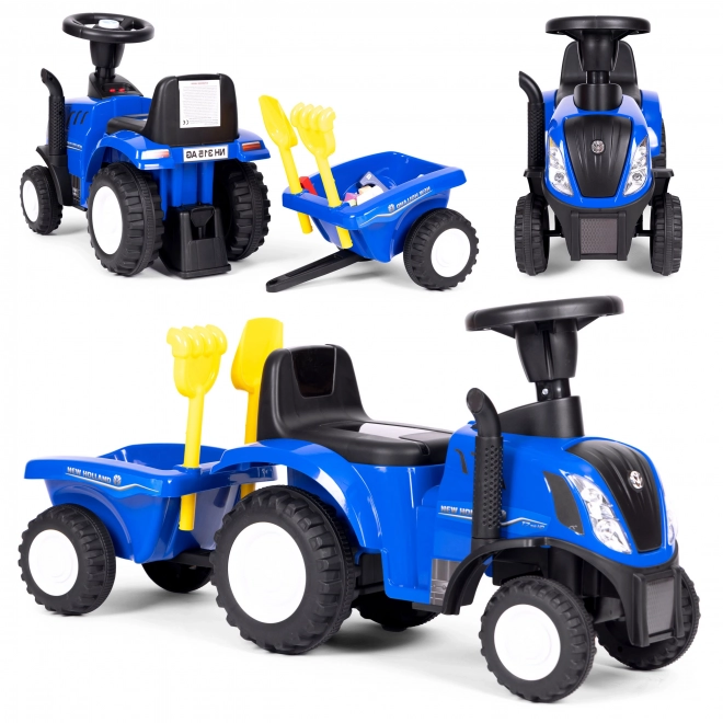 Dětský traktor s přívěsem, interaktivní volant, zvuky, modrá barva