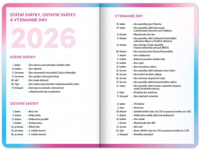 Školní diář Růžový září 2025 – prosinec 2026