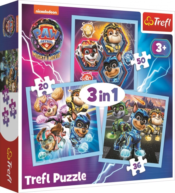 Puzzle 3v1 Mocná štěňata Tlapková patrola/Paw Patrol 20x19,5cm v krabici 28x28x6cm