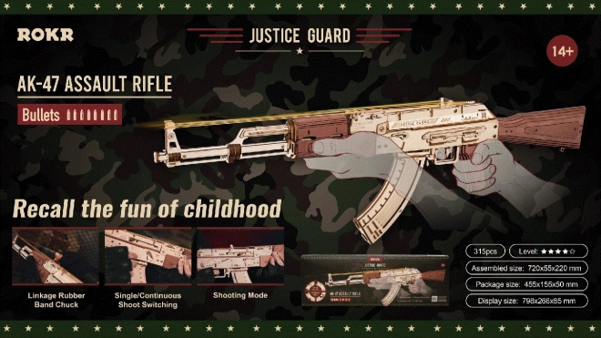 RoboTime 3D Dřevěné mechanické puzzle Útočná puška AK-47