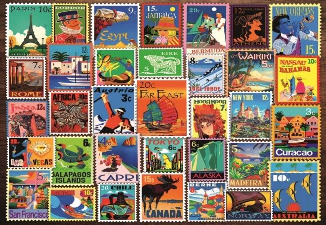 Puzzle známky z různých koutů světa 200 dílků