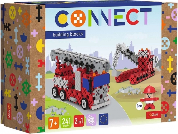Stavebnice Connect 2v1: hasičský vůz a pásový bagr