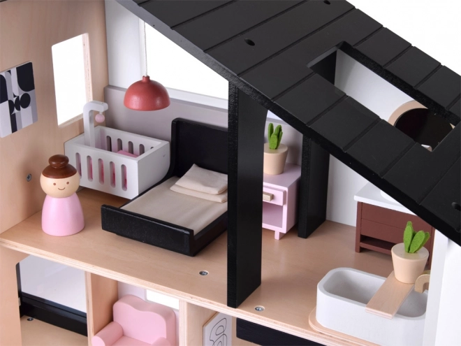 Moderní dřevěný domeček pro panenky ve stylu Loft