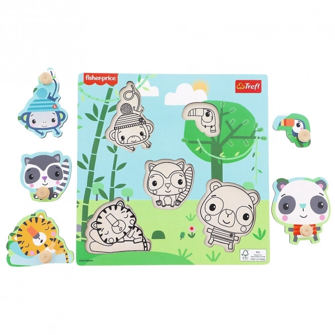 Fisher Price dřevěné puzzle Jungle 5 dílků