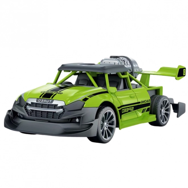 Zelené RC auto se světelnými efekty a efektem kouře