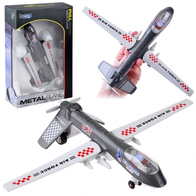Kovový vojenský dron s efekty