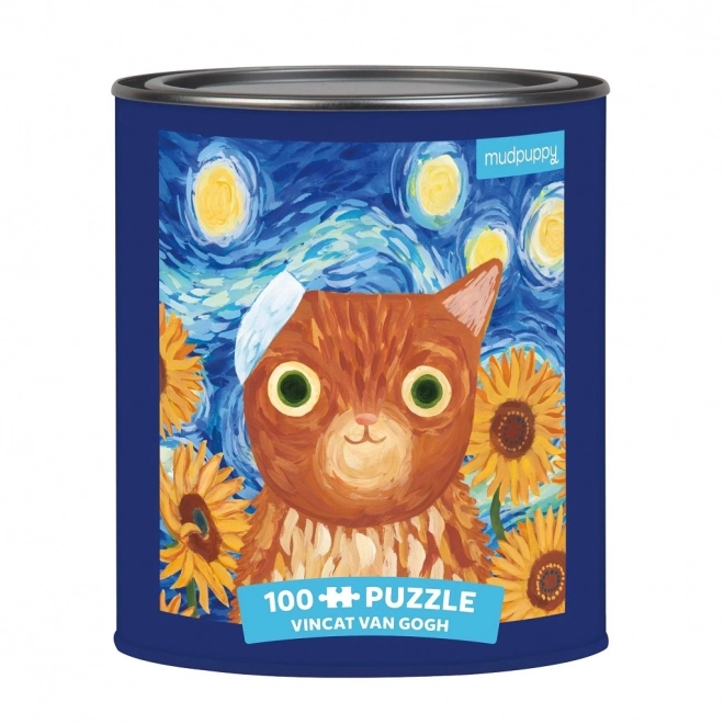 Puzzle Vincent van Gogh umělecké kočky 100 dílků v plechovce