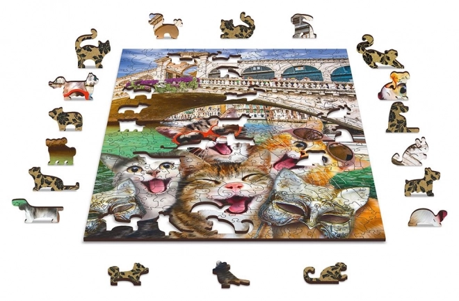 Dřevěné puzzle Koťata v Benátkách 2v1