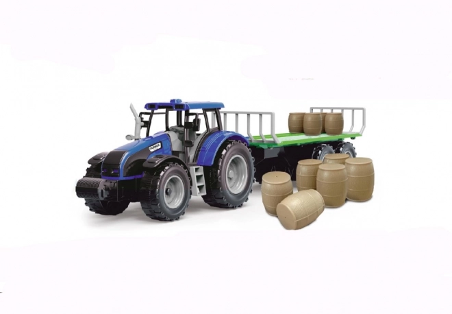 Traktor se setrvačníkem a přívěsem plným sena