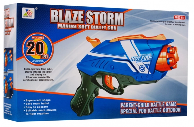 Manuální pistole pro děti 6+ Blaze Storm Pružinový mechanismus + 20 dlouhých pěnových nábojů