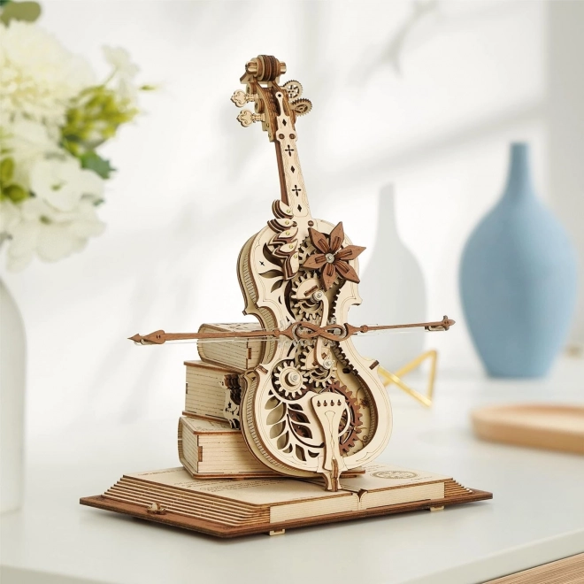 RoboTime dřevěné mechanické puzzle Kouzelné violoncello (elektrický pohon)