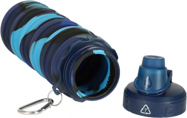 Skládací silikonová láhev na vodu s držadlem 500ml modrá